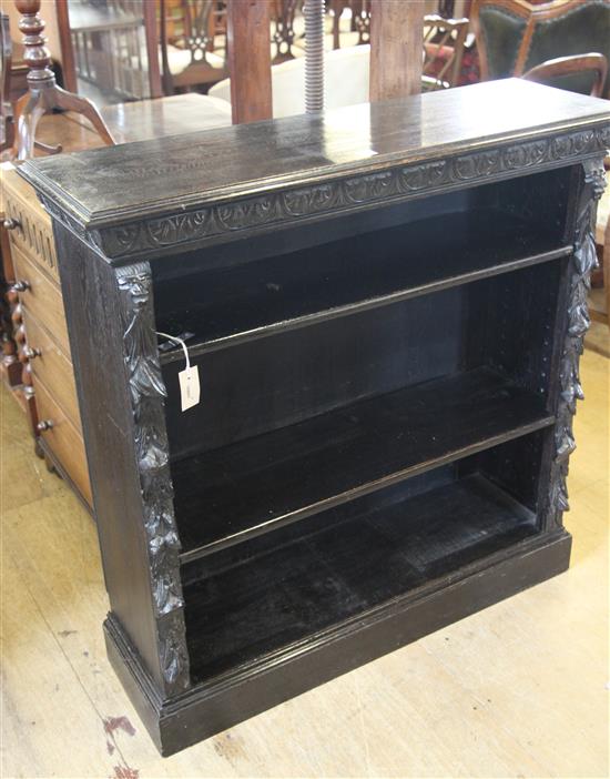 Flemish carved oak open bookcase